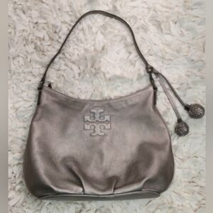 EUC Tory Burch Leather Hobo Bag Pewter Color With Dustbag
